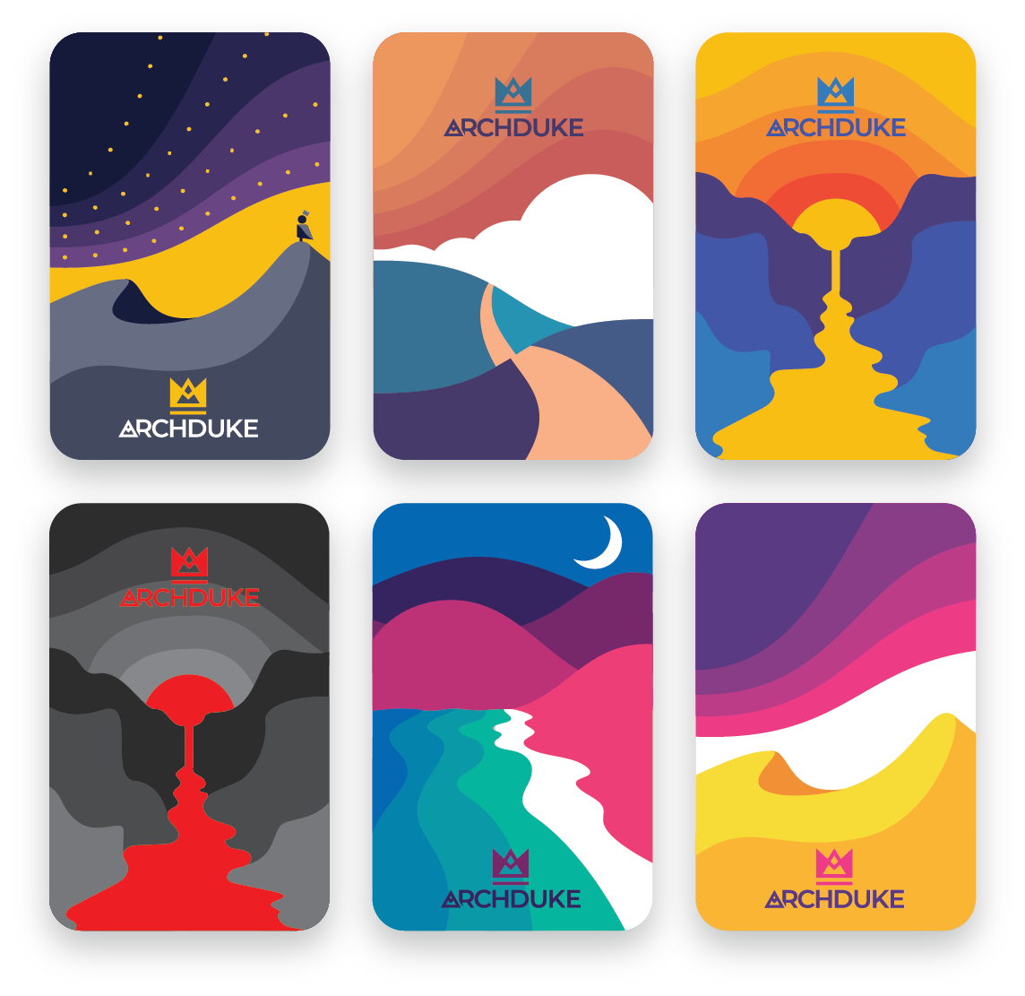 Six illustrated Archduke card faces