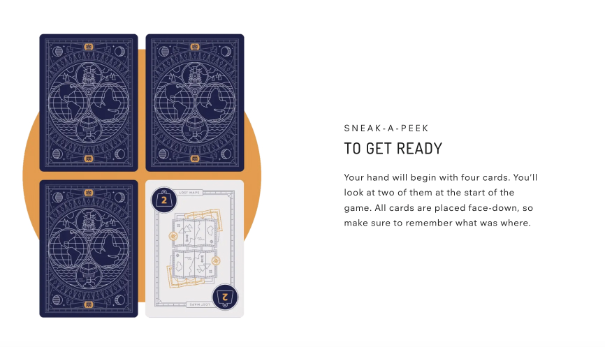Sneak-a-peek: four cards face-down with one revealed, showing the game setup