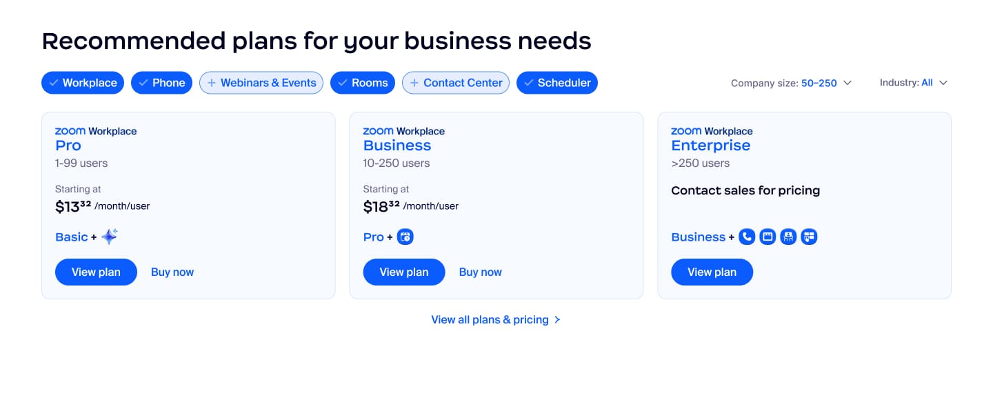 Configurable pricing — mid-size multiple products state