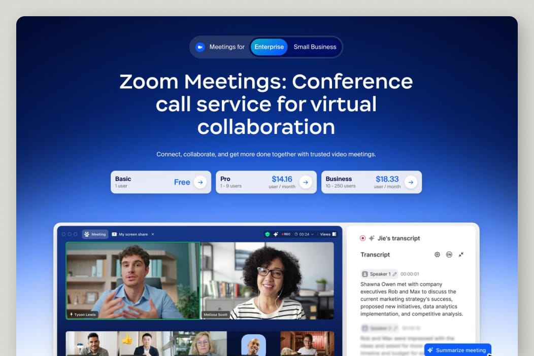 Enterprise variant of the Zoom Meetings product page