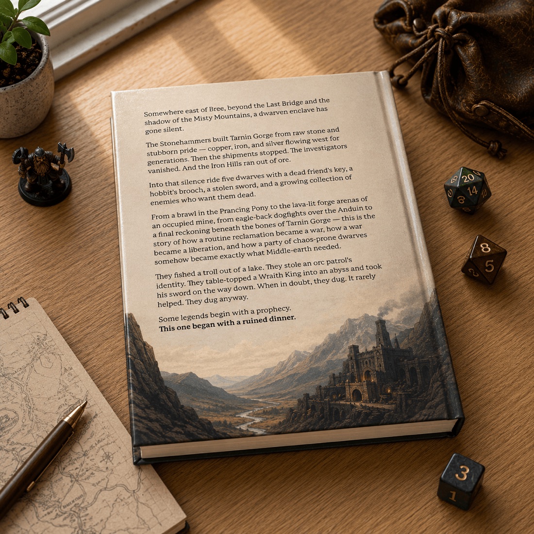 Printed Scribe campaign book mockup — appendix and wiki spread