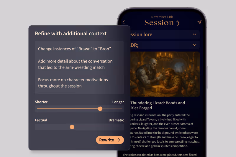 Conversational revision interface for refining a session summary