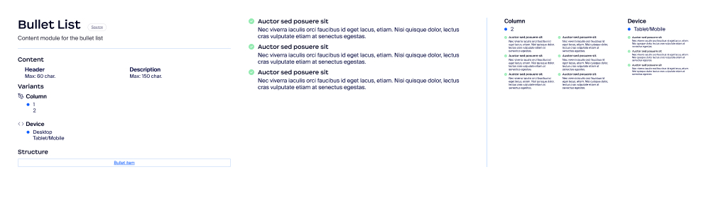 Variants panel — every supported configuration of the component shown together