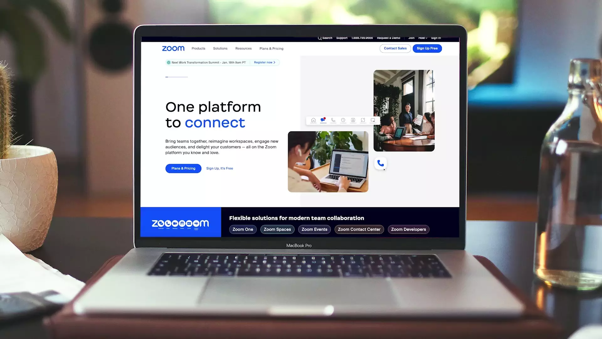 The refreshed Zoom.com after the brand and website redesign — the new visual identity reflected consistently across pages assembled from master components