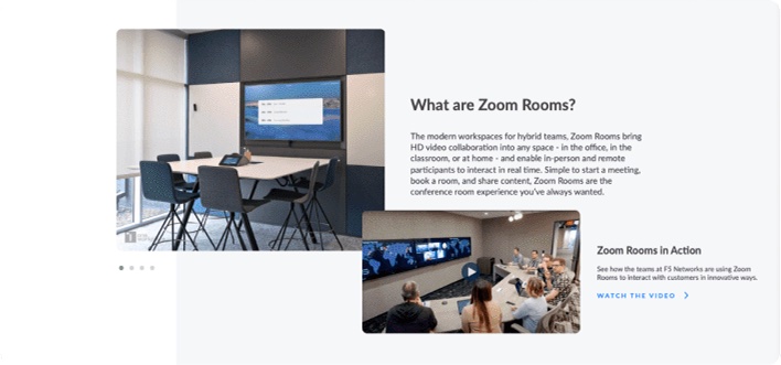 A Zoom video conferencing landing page with mixed layout treatments